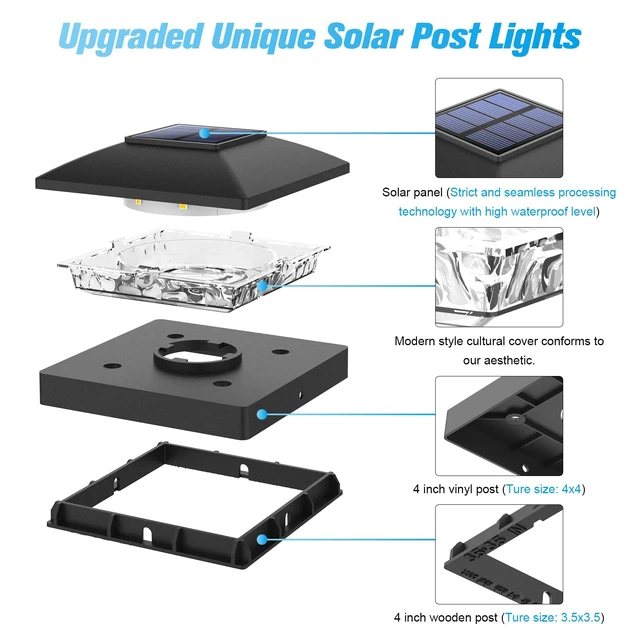 Alt view image 6 of 6 - 4x4 Solar Post Cap Lights, 12 Pack Black Waterproof Fence Lights | Waterproof solar lights fit wooden & vinyl 4x4 posts, warm white illumination for garden, patio and porch outdoor decor