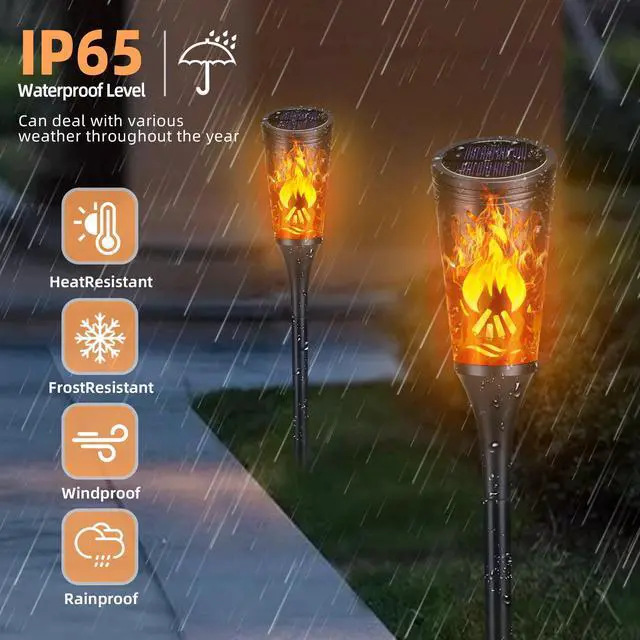 Alt view image 4 of 7 - Solar Lights Outdoor, 6 Pack Solar Torch Lights with Flickering Flame, IP65 Waterproof Yard Lights Landscape Decoration Lighting for Outside Garden Lawn Pathway Patio Decorations