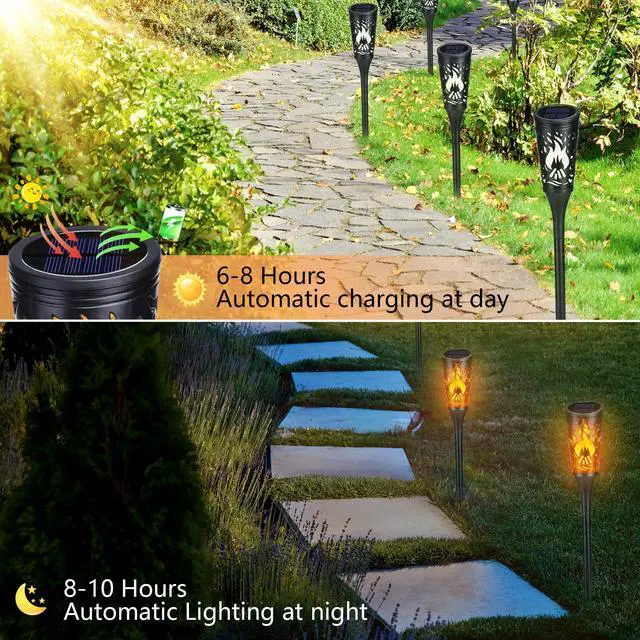 Alt view image 2 of 7 - Solar Lights Outdoor, 6 Pack Solar Torch Lights with Flickering Flame, IP65 Waterproof Yard Lights Landscape Decoration Lighting for Outside Garden Lawn Pathway Patio Decorations