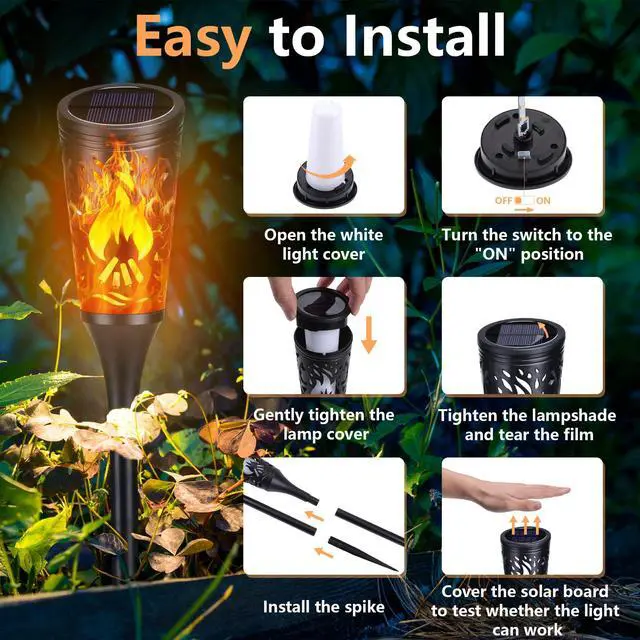 Alt view image 3 of 7 - Solar Lights Outdoor, 6 Pack Solar Torch Lights with Flickering Flame, IP65 Waterproof Yard Lights Landscape Decoration Lighting for Outside Garden Lawn Pathway Patio Decorations
