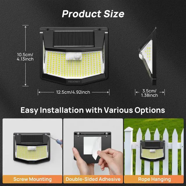 Alt view image 7 of 7 - 248 LED Outdoor Solar Lights & Motion Sensor 6 Pack, 300° Angle & 3 Lighting Modes Solar Lights Outdoor Waterproof, Solar Powered Security Flood Wall Lights IP66 for Outside/Yard Fence/Garden
