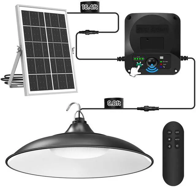 Main image of Solar Shed Lights Indoor Outdoor, 3200LM Motion Sensor Pendant Light Daytime Available with Remote & Button Control, IP65 Waterproof 4 Lighting Modes for Barn Garage Gazebo Chicken Coop Shop - 1 Pack