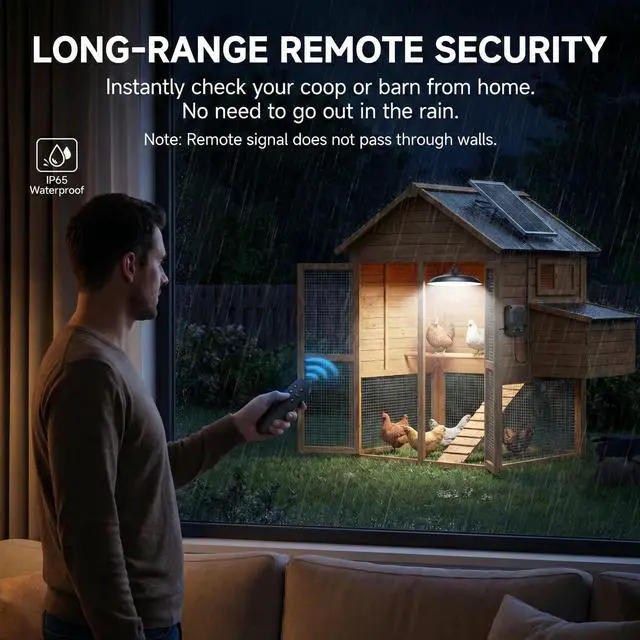 Alt view image 4 of 7 - Solar Shed Lights Indoor Outdoor, 3200LM Motion Sensor Pendant Light Daytime Available with Remote & Button Control, IP65 Waterproof 4 Lighting Modes for Barn Garage Gazebo Chicken Coop Shop - 1 Pack