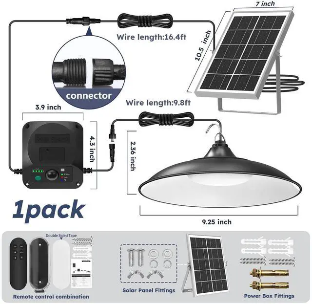 Alt view image 7 of 7 - Solar Shed Lights Indoor Outdoor, 3200LM Motion Sensor Pendant Light Daytime Available with Remote & Button Control, IP65 Waterproof 4 Lighting Modes for Barn Garage Gazebo Chicken Coop Shop - 1 Pack
