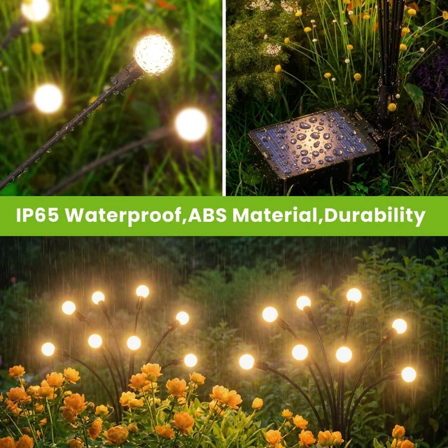 Alt view image 4 of 7 - Solar Lights Outdoor(10 Pack,80 LEDs),Solar Lights Outdoor Waterproof for Garden Decor,4 Modes Firefly Light for Outdoor Decor,Big Bulb High Lumens Patio Decor,Sway by Wind,Gardening Gifts for Women