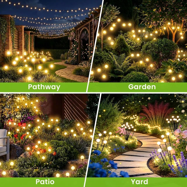Alt view image 6 of 7 - Solar Lights Outdoor(10 Pack,80 LEDs),Solar Lights Outdoor Waterproof for Garden Decor,4 Modes Firefly Light for Outdoor Decor,Big Bulb High Lumens Patio Decor,Sway by Wind,Gardening Gifts for Women