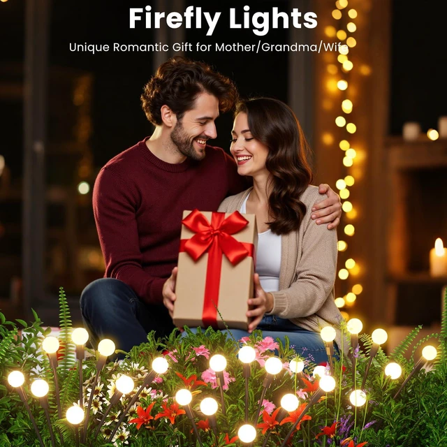 Alt view image 7 of 7 - Solar Lights Outdoor(10 Pack,80 LEDs),Solar Lights Outdoor Waterproof for Garden Decor,4 Modes Firefly Light for Outdoor Decor,Big Bulb High Lumens Patio Decor,Sway by Wind,Gardening Gifts for Women