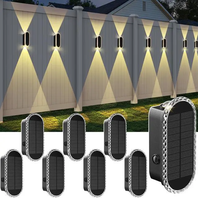 Main image of Solar Fence Lights Outdoor - 3000/4000/6000K 3 Modes, IP65 Waterproof Fence Lights Solar Powered, Up & Down Lighting Solar Wall Lights Outdoor for Backyard/Garden/Patio/Garage and Wall decor (8 pack)