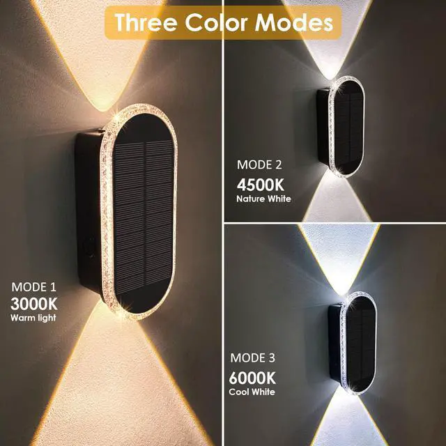 Alt view image 2 of 6 - Solar Fence Lights Outdoor - 3000/4000/6000K 3 Modes, IP65 Waterproof Fence Lights Solar Powered, Up & Down Lighting Solar Wall Lights Outdoor for Backyard/Garden/Patio/Garage and Wall decor (8 pack)