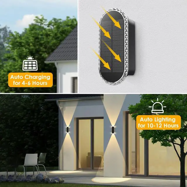 Alt view image 3 of 6 - Solar Fence Lights Outdoor - 3000/4000/6000K 3 Modes, IP65 Waterproof Fence Lights Solar Powered, Up & Down Lighting Solar Wall Lights Outdoor for Backyard/Garden/Patio/Garage and Wall decor (8 pack)