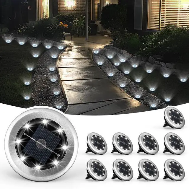 Main image of 10 Pack Small Solar Ground Lights, Pathway Lights Cool White