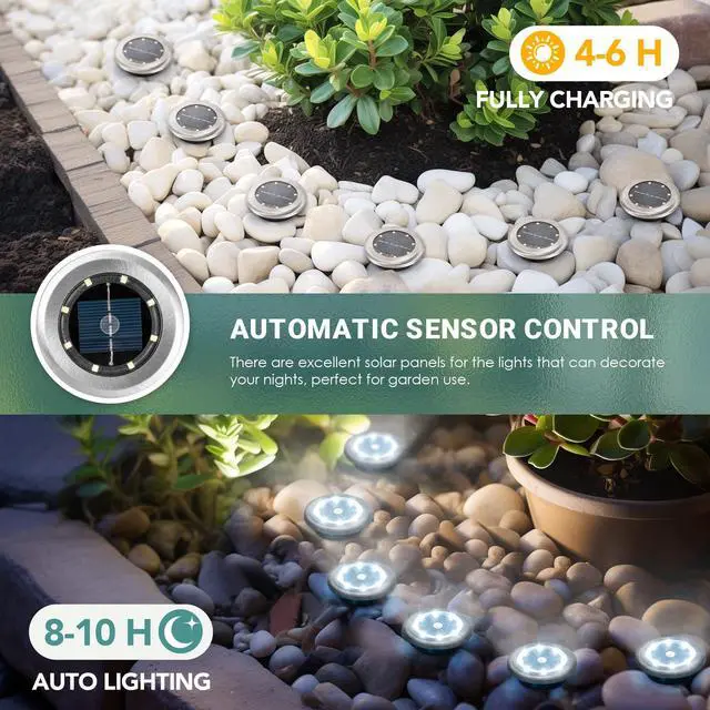 Alt view image 3 of 7 - 10 Pack Small Solar Ground Lights, Pathway Lights Cool White
