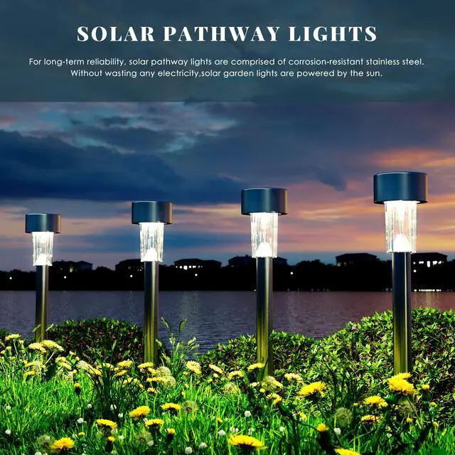Alt view image 3 of 7 - 16 Pack Solar Lights Outdoor, Stainless Steel Solar Pathway Lights | Solar Lights Outdoor Waterproof,LED Landscape Lighting Walkway for Landscape/ Patio/Lawn/Yard/Driveway-Cold White