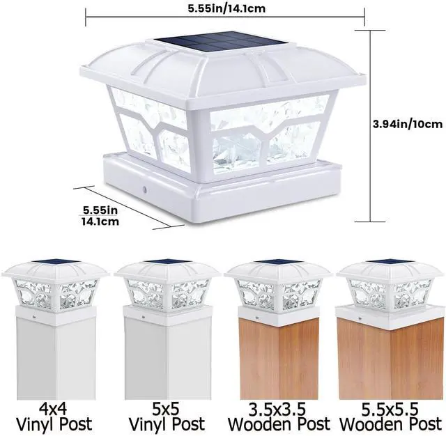 Alt view image 2 of 6 - Solar Post Cap Lights Outdoor 2 Color Modes 8 LEDs for 4x4 5x5 6x6 Posts Fence Deck Patio Decoration Warm & Cool White Lighting (4 Pack)