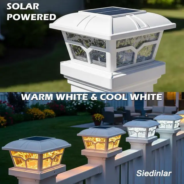Alt view image 3 of 6 - Solar Post Cap Lights Outdoor 2 Color Modes 8 LEDs for 4x4 5x5 6x6 Posts Fence Deck Patio Decoration Warm & Cool White Lighting (4 Pack)