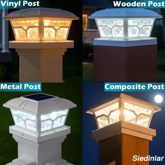 Alt view image 4 of 6 - Solar Post Cap Lights Outdoor 2 Color Modes 8 LEDs for 4x4 5x5 6x6 Posts Fence Deck Patio Decoration Warm & Cool White Lighting (4 Pack)