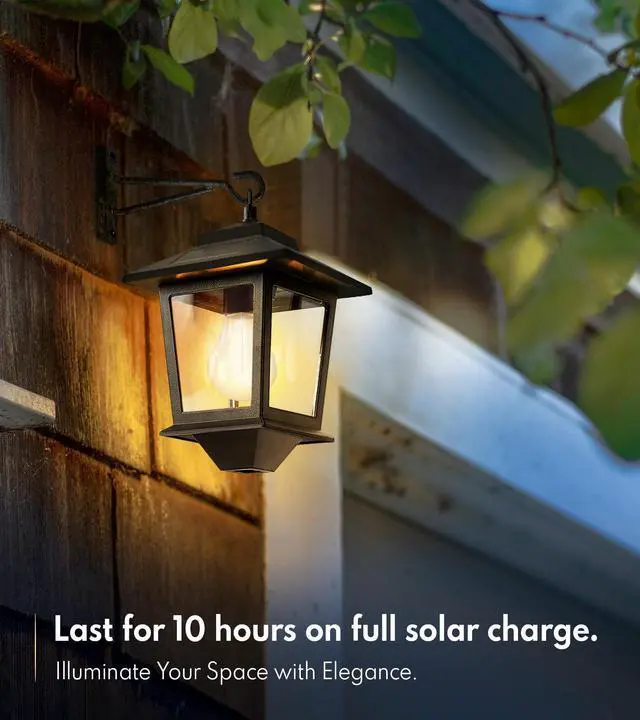 Alt view image 2 of 7 - 2 Pack Solar Wall Lanterns,Outdoor Hanging Lights with 4 Solar Panels,Dusk to Dawn Led Outdoor Wall Sconce, Anti-Rust Waterproof Lanterns with Hooks,3000K Warm White