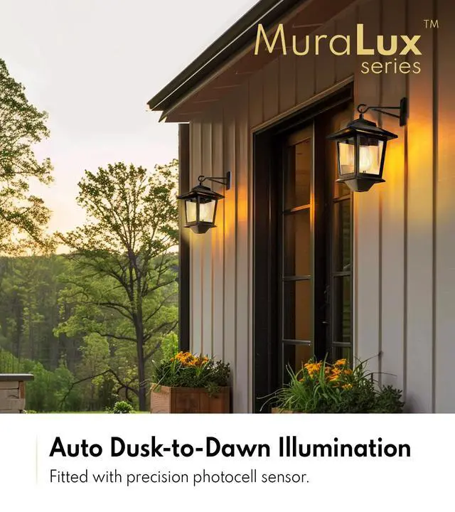 Alt view image 3 of 7 - 2 Pack Solar Wall Lanterns,Outdoor Hanging Lights with 4 Solar Panels,Dusk to Dawn Led Outdoor Wall Sconce, Anti-Rust Waterproof Lanterns with Hooks,3000K Warm White