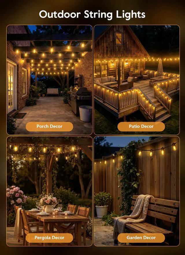 Alt view image 6 of 7 - 100FT Solar String Lights Outdoor Waterproof, S14 Patio Lights | 31+2LED Shatterproof Bulb, Remote Type-C Port Timable, 3 Light Modes Dimmable Solar String Lights for Outside, Yard, Camping