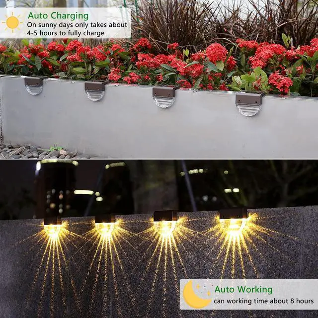 Alt view image 5 of 6 - Solar Deck Lights, 6 Pack Waterproof LED Solar Step Light Outdoor, Fence Lights Solar Powered for Outside, Garden, Patio, Stairs,Yard,10 Lumens, Warm White/Color Changing Lighting