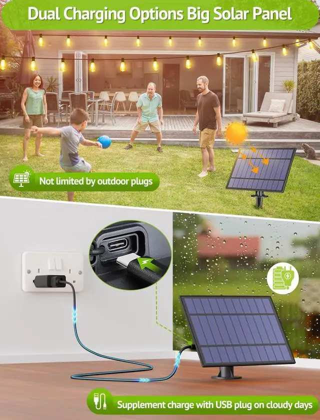 Alt view image 5 of 7 - 48FT Solar String Lights Outdoor with Remote, Waterproof Dimmable Patio Lights with 15+1 LED ST38 Bulbs 3 Modes Hanging Lighting for Backyard