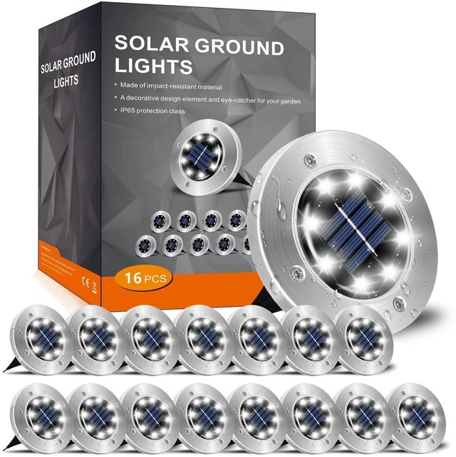 Main image of Solar Lights Outdoor Waterproof, Cold White, 16 Pack Ground Lights Solar Powered Lights Outdoor Solar Disk Light Landscape Light for Deck Step Patio Yard Pathway Walkway Driveway Garden