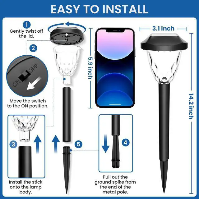 Alt view image 3 of 7 - Solar Pathway Lights, 8 Pack Outdoor Waterproof | Elegant pattern auto on/off dusk to dawn. Perfect for yard, garden, walkway, driveway, lawn. 8-pack landscape set