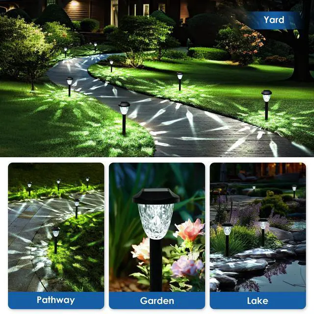 Alt view image 4 of 7 - Solar Pathway Lights, 8 Pack Outdoor Waterproof | Elegant pattern auto on/off dusk to dawn. Perfect for yard, garden, walkway, driveway, lawn. 8-pack landscape set
