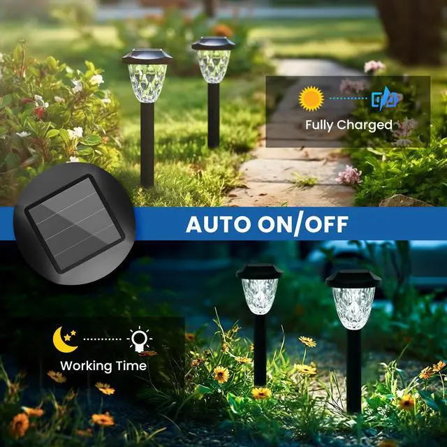 Alt view image 7 of 7 - Solar Pathway Lights, 8 Pack Outdoor Waterproof | Elegant pattern auto on/off dusk to dawn. Perfect for yard, garden, walkway, driveway, lawn. 8-pack landscape set