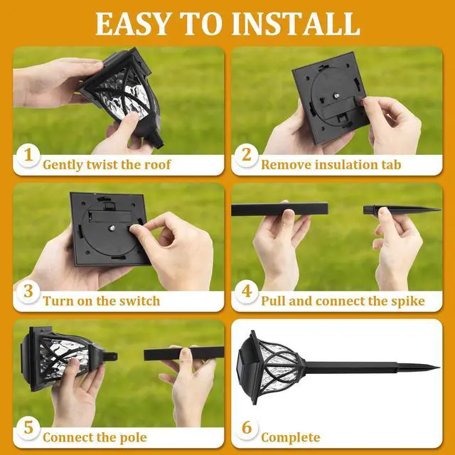 Alt view image 4 of 7 - 6 Pack Solar Lights Outdoor Waterproof, LED Solar Garden Lights | Outdoor Decorations, Garden Decor for Yard, Patio, Landscape, Planter, Walkway (Warm White)