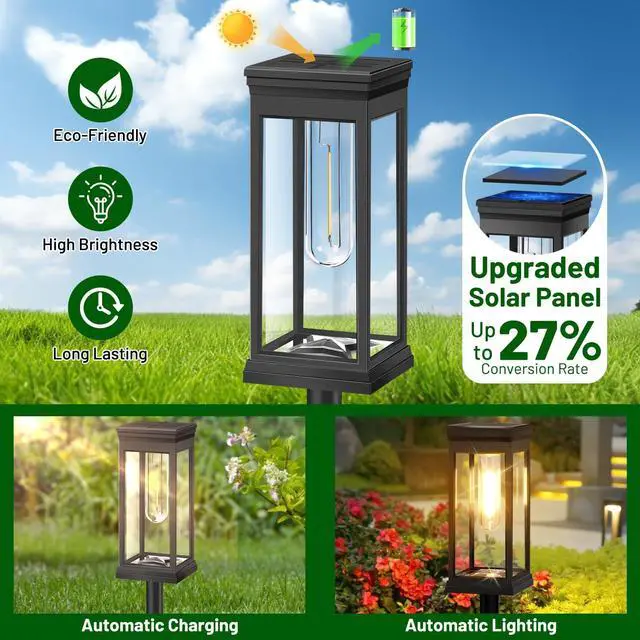 Alt view image 2 of 7 - 8-Pack Solar Pathway Lights Outdoor, Landscape Lights Warm White | Upgraded Large Size & Bright LED, Auto ON/OFF, IP65 Waterproof, Easy Installation, Solar Powered Lights for Garden Walkway