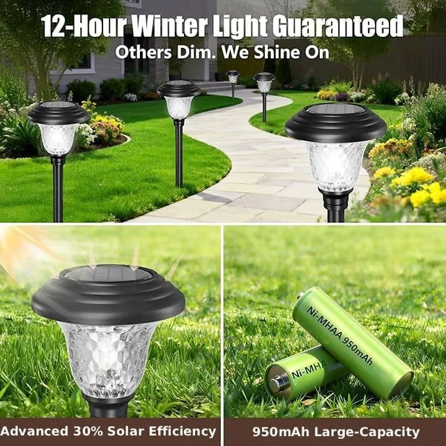 Alt view image 6 of 7 - 8 Pack Solar Pathway Lights White+Color Changing Stainless Steel 3 Mode Outdoor Multicolor Metal Solar Powered Waterproof Glass for Garden Landscape Path Yard Walkway Driveway Black