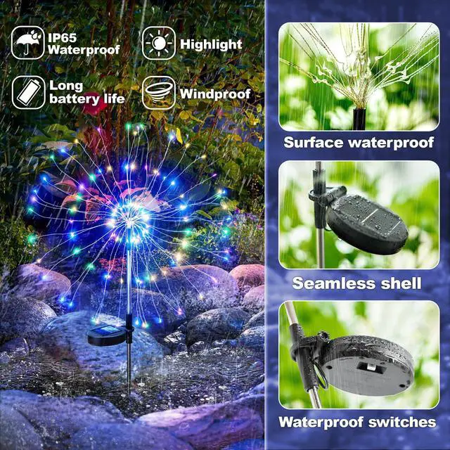 Alt view image 5 of 7 - Solar Garden Lights Outdoor: Bendable Copper Wire with 120 LED Firework Beads - Colorful Waterproof DIY Fairy Decoration for Yard Pathway Patio - Gifts for Women Mom Homeowners