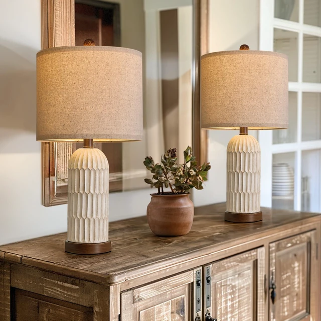 Main image of 22" Bedside Table Lamps Set of 2, Farmhouse Lamp with USB A+C,Brown Vintage Nightstand Lamp for Bedroom, Retro Design, Home Decor for living Room, Nursery, Home Office, End Side table