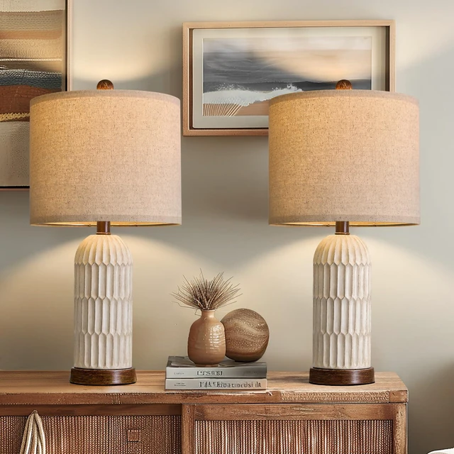 Alt view image 6 of 7 - 22" Bedside Table Lamps Set of 2, Farmhouse Lamp with USB A+C,Brown Vintage Nightstand Lamp for Bedroom, Retro Design, Home Decor for living Room, Nursery, Home Office, End Side table