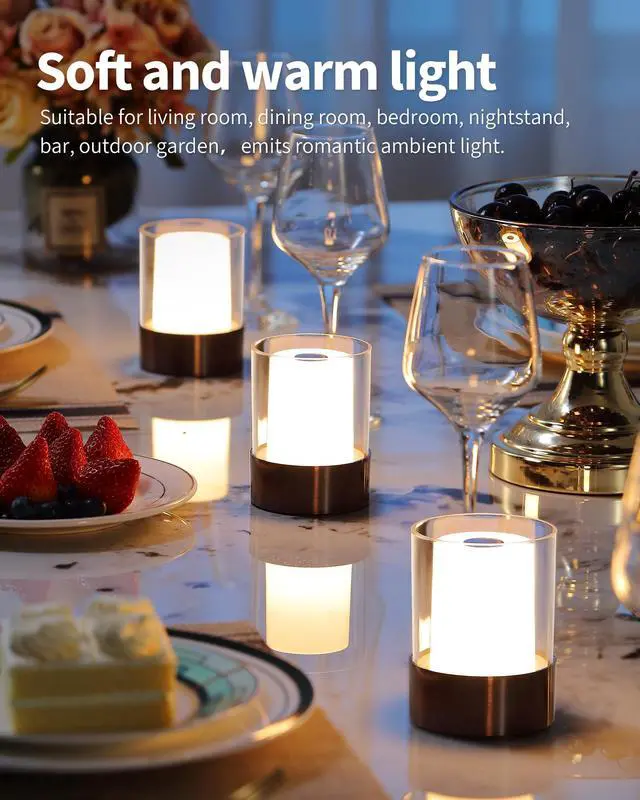 Alt view image 2 of 7 - 4" Black Cordless Table Lamp Set of 2, Outdoor Rechargeable Lamp | LED, Battery Operated, Portable, Touch Night Light for Dining Room, Camping, Bar, Party, Bedside, Bedroom, Home Decor, Gift