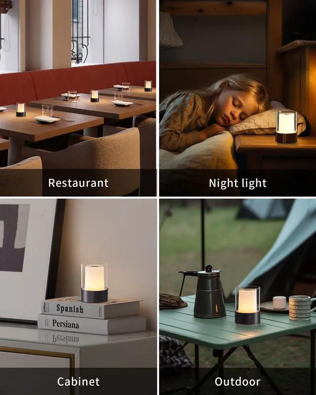 Alt view image 6 of 7 - 4" Black Cordless Table Lamp Set of 2, Outdoor Rechargeable Lamp | LED, Battery Operated, Portable, Touch Night Light for Dining Room, Camping, Bar, Party, Bedside, Bedroom, Home Decor, Gift