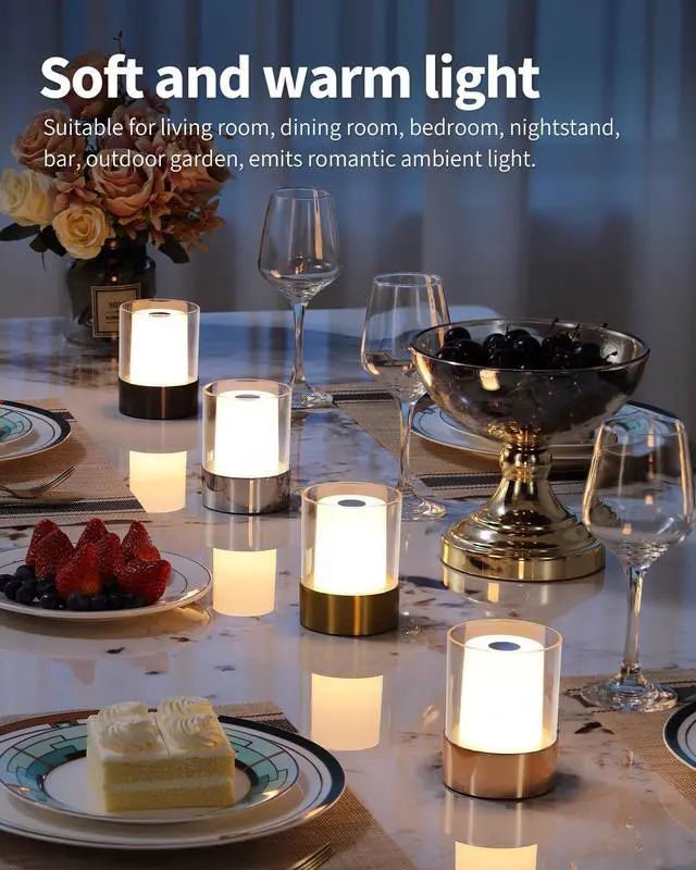 Alt view image 7 of 7 - 4" Black Cordless Table Lamp Set of 2, Outdoor Rechargeable Lamp | LED, Battery Operated, Portable, Touch Night Light for Dining Room, Camping, Bar, Party, Bedside, Bedroom, Home Decor, Gift