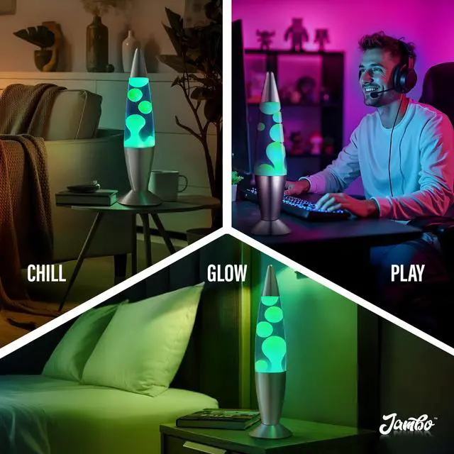 Alt view image 7 of 7 - 16" Beautiful Lamp- Blue with Yellow/Green Wax, Relaxing Liquid Light, Night Light Nightlight, Home Decor Living Room Office Bedroom Lamp for Adults Teens Kids, Magma Motion