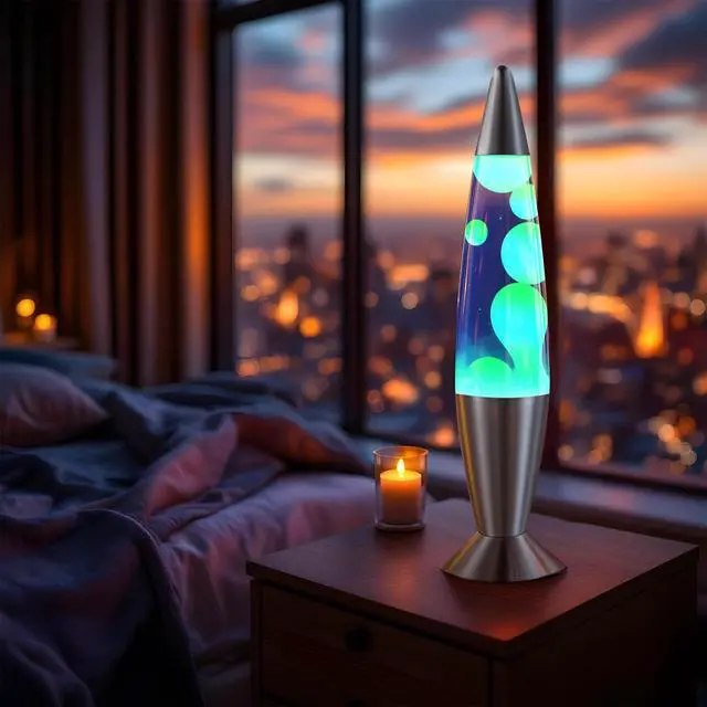 Alt view image 2 of 7 - 16" Beautiful Lamp- Blue with Yellow/Green Wax, Relaxing Liquid Light, Night Light Nightlight, Home Decor Living Room Office Bedroom Lamp for Adults Teens Kids, Magma Motion