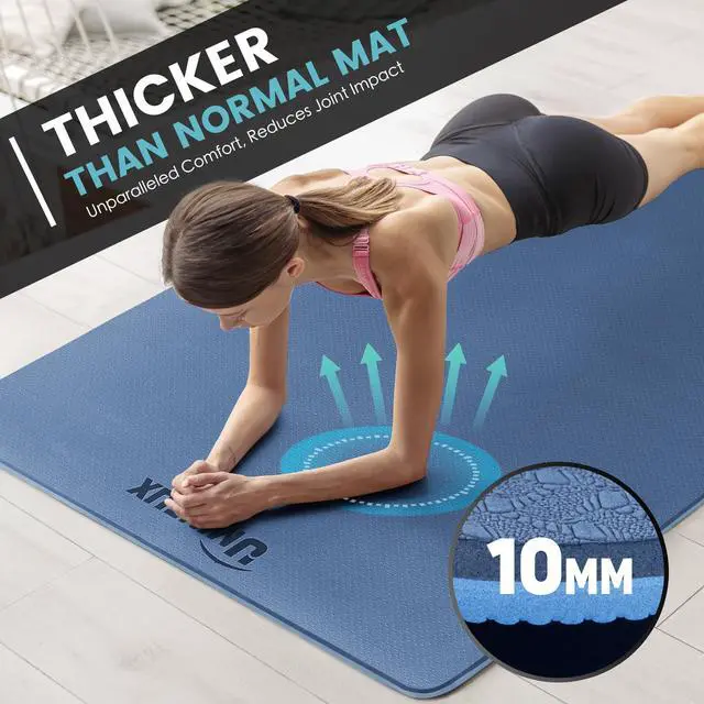 Alt view image 3 of 7 - Large Yoga Mat for Men and Women - 6'x4'x10mm, Extra Thick TPE Fitness Mat for Home Gym Workout, Non-Slip, Exercise Mat for Yoga, Pilates, Stretching, Meditation