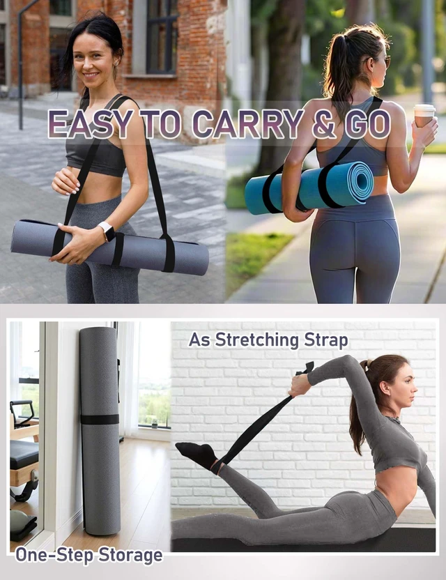 Alt view image 2 of 6 - Yoga Mat Carrier Strap - Adjustable Thick and Wide Strap for Carrying Mat or Stretching, Black