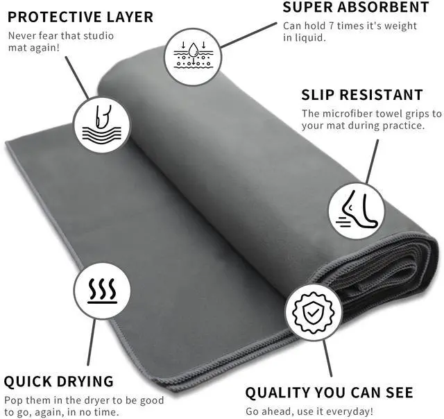 Alt view image 2 of 7 - Non-Slip Hot Yoga Towel Set,Super Absorbent Microfiber in, 24.5" x 72" - Anti-Slip, Injury Free Design for Pilates, Yoga Mats, Exercise, and Fitness Gear