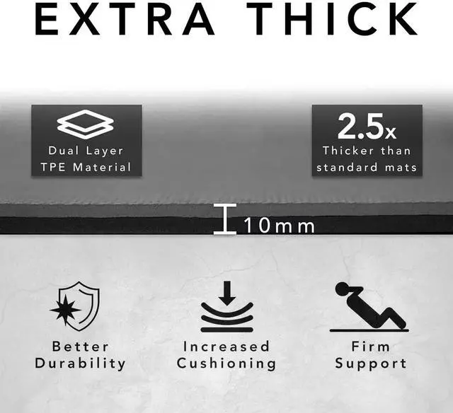 Alt view image 3 of 7 - Large Exercise Mat Extra Thick 10mm Workout Mat (72"x32") Non-Slip TPE Yoga Mat for Women & Men Pilates, HIIT, Fitness & Home Gym Mat Includes Free Carry Bag (Dark Grey)