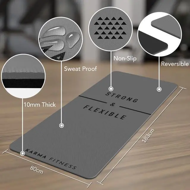 Alt view image 2 of 7 - Large Exercise Mat Extra Thick 10mm Workout Mat (72"x32") Non-Slip TPE Yoga Mat for Women & Men Pilates, HIIT, Fitness & Home Gym Mat Includes Free Carry Bag (Dark Grey)