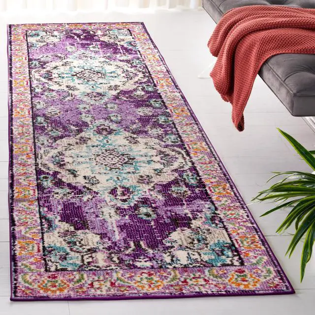 Alt view image 5 of 6 - Monaco Collection Area Rug - 3' x 5', Violet & Light Blue, Non-Shedding & Easy to Clean, Distressed Medallion Design, Ideal for Living Room, Bedroom, Dining Space (MNC243L)