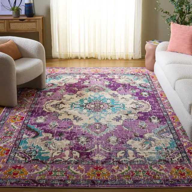 Main image of Monaco Collection Area Rug - 3' x 5', Violet & Light Blue, Non-Shedding & Easy to Clean, Distressed Medallion Design, Ideal for Living Room, Bedroom, Dining Space (MNC243L)