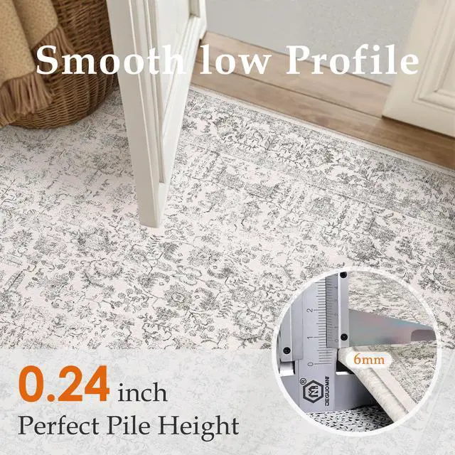 Alt view image 5 of 7 - Gray Area Rug 5x8 Machine Washable Vintage Living Room Distressed Non Slip Carpet Traditional Indoor Bedroom Grey Retro Floral Accent Throw Large Rug for Office Kitchen Bathroom Dining Room