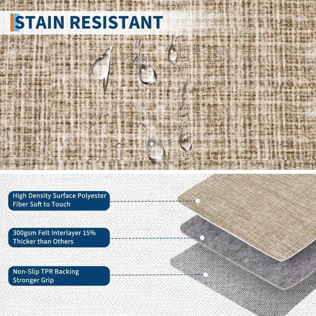 Alt view image 7 of 7 - 5x7 Washable Area Rug for Bedroom Living Room Non Slip Modern Bordered Throw Rugs Low Pile Soft Checkered Dining Room Area Rugs Geometric Throw Carpet for Kitchen Nursery Office, Taupe