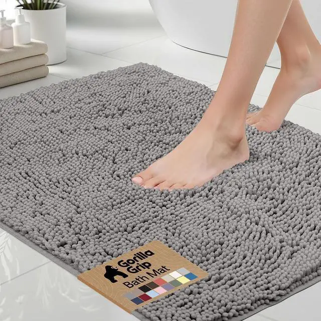 Main image of Bath Rug Mat, Thick Soft Absorbent Chenille, Quick Dry Microfiber Mats, Rubber Backing, Machine Washable Shower Floor Rugs, Bathroom Bathmat Home Decor Accessories, 24x17 Grey